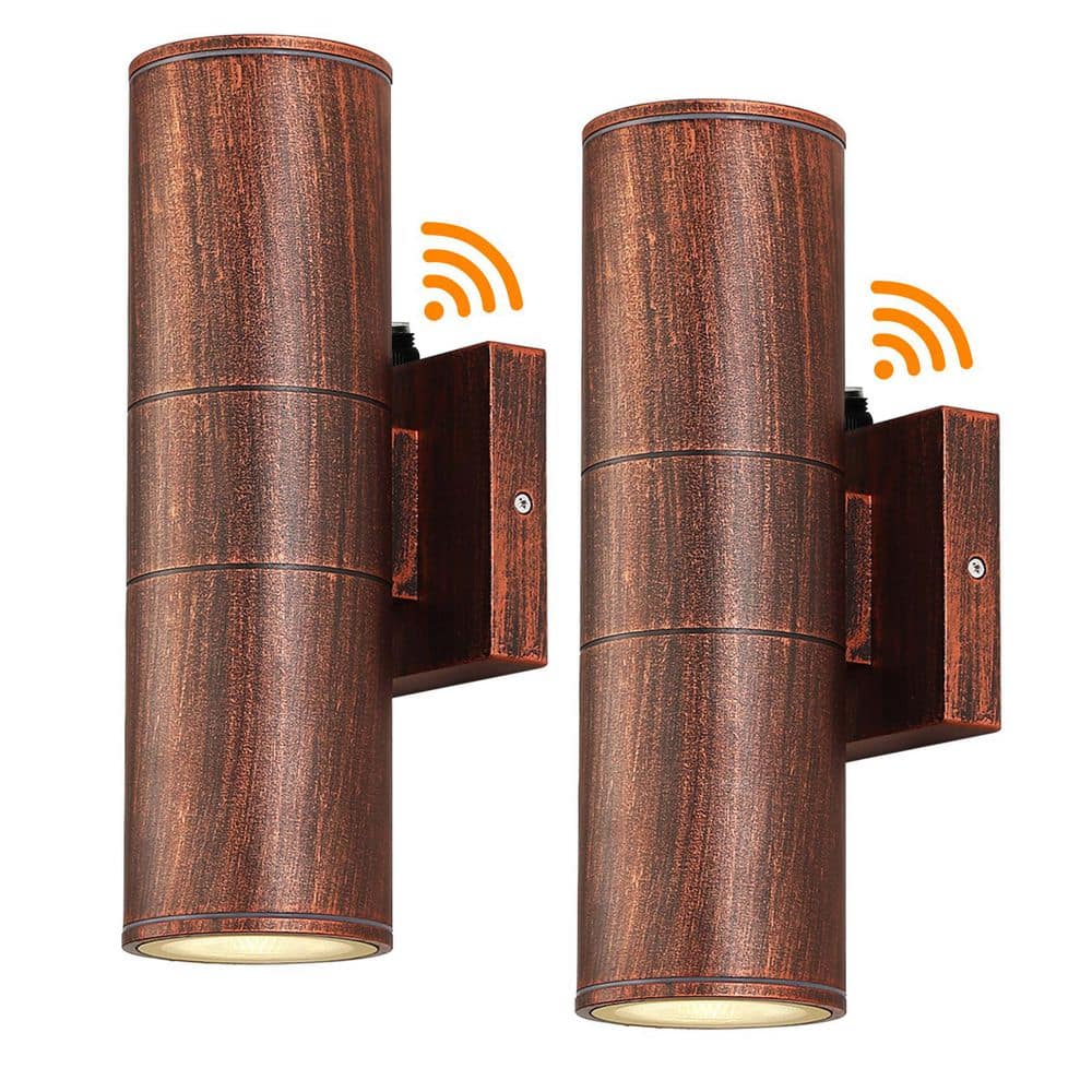 12 in. 2-Light Red Copper Cylinder Dusk to Dawn Outdoor Hardwired Wall Lantern Sconce with LED Lights (2-Pack) price history on PriceWatchPro