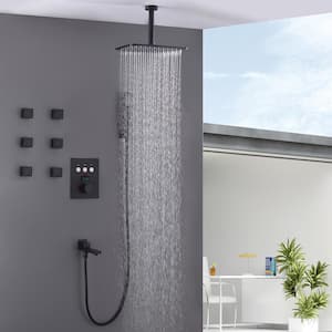Thermostatic Single-Handle 4-Spray Ceiling Mount Rainfall Shower Faucet with Tub Spout in Matte Black (Valve Included)