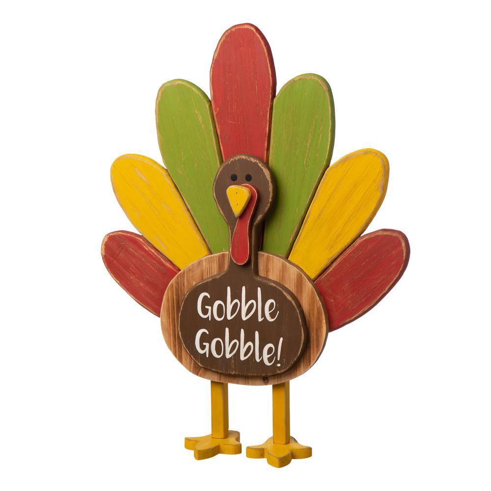 24.25" Colorful Wooden Thanksgiving Turkey Figurine Decor