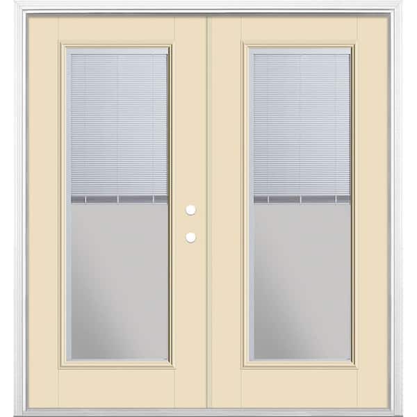 Masonite 72 in. x 80 in. Golden Haystack Fiberglass Prehung Left-Hand Inswing Mini Blind Patio Door with Brickmold