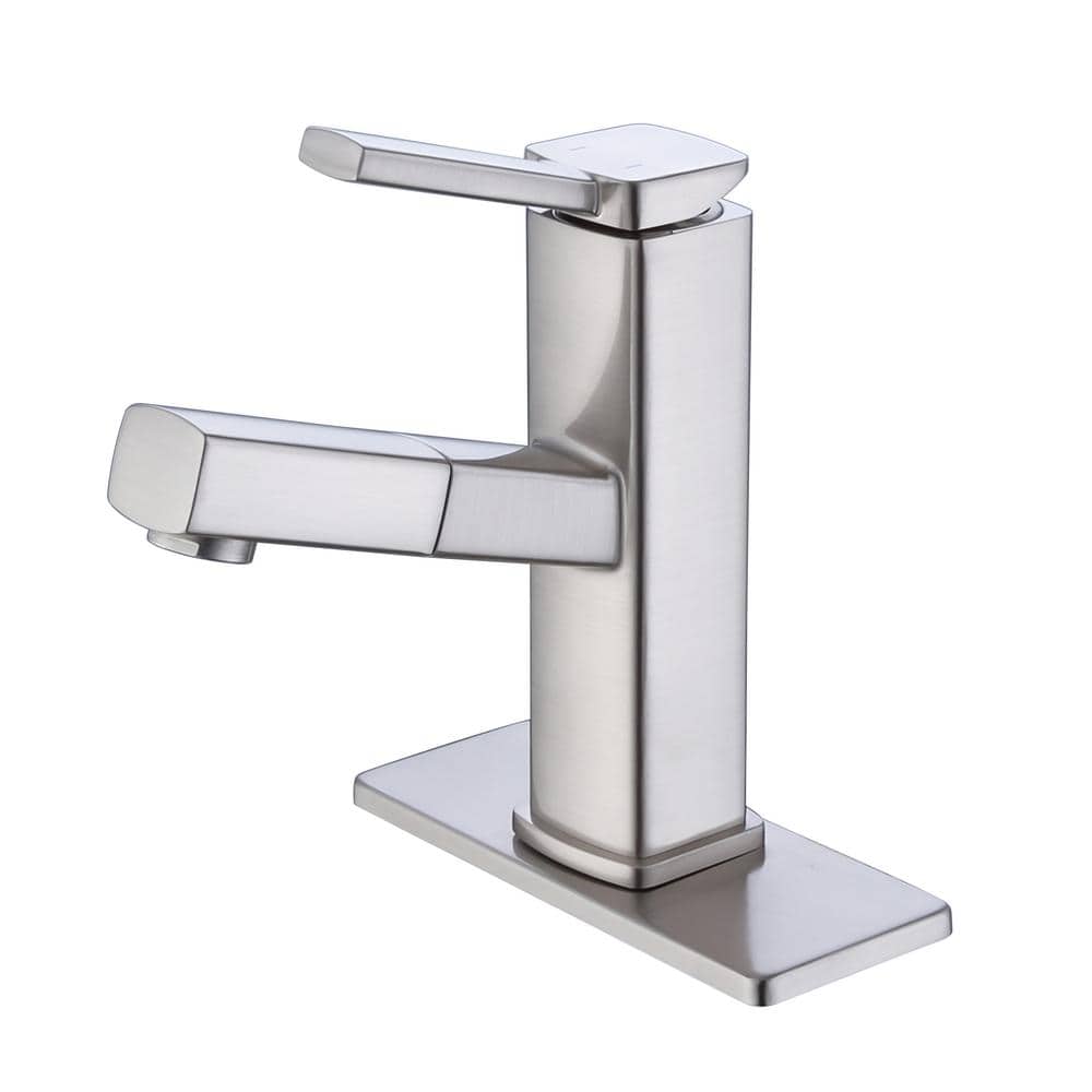 4 in. Centerset Single Handle Bathroom Faucet with Pull Out Sprayer in Brushed Nickel price history on PriceWatchPro