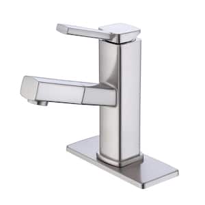 4 in. Centerset Single Handle Bathroom Faucet with Pull Out Sprayer in Brushed Nickel
