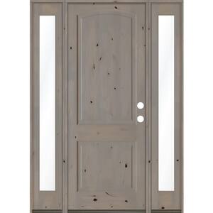 58 in. x 96 in. Knotty Alder 2 Panel Left-Hand/Inswing Clear Glass Grey Stain Wood Prehung Front Door with Sidelites