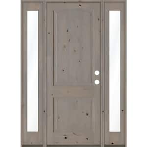 60 in. x 96 in. Knotty Alder 2 Panel Left-Hand/Inswing Clear Glass Grey Stain Wood Prehung Front Door with Sidelites