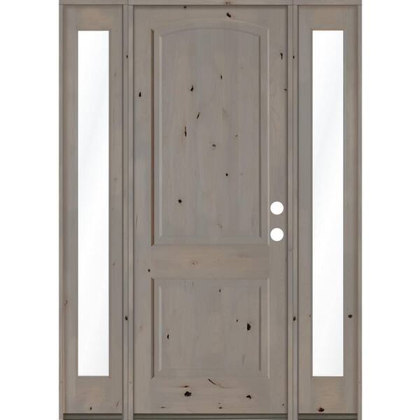 Krosswood Doors 64 in. x 96 in. Knotty Alder 2 Panel Left-Hand/Inswing Clear Glass Grey Stain Wood Prehung Front Door with Sidelites