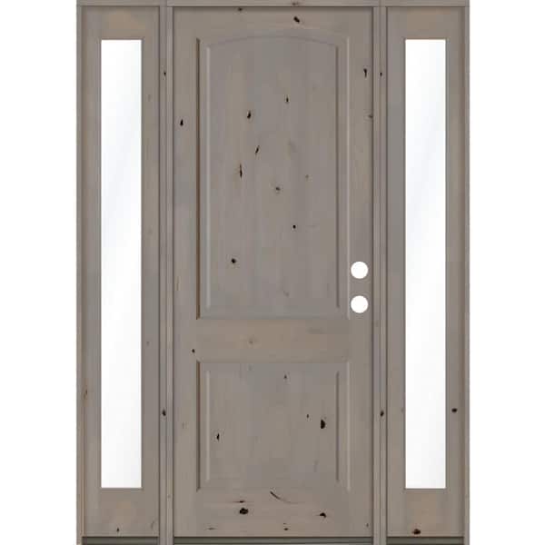 Krosswood Doors 70 in. x 96 in. Rustic Knotty Alder Sidelite 2 Panel Left-Hand/Inswing Clear Glass Grey Stain Wood Prehung Front Door