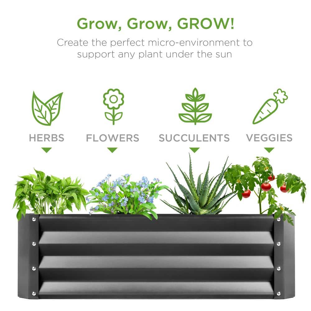 Dark Gray Powder-Coated Steel Outdoor Raised Garden Bed