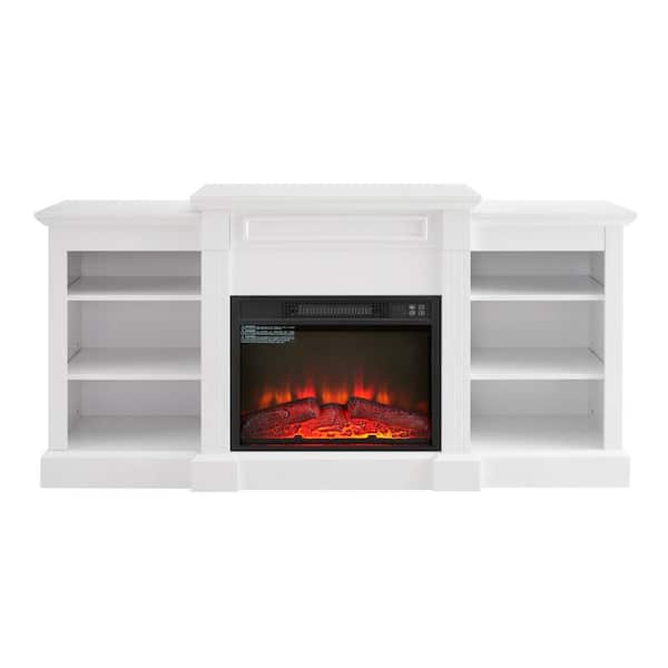 65 in. Freestanding Entertainment Console TV Stand with 23 in. Fireplace Insert, Sliding Door TV Cabinet, Antique brown