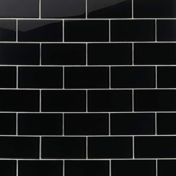 Ivy Hill Tile Contempo Classic Black 3 in. x .31 in. Polished Glass Mosaic Floor and Wall Tile Sample