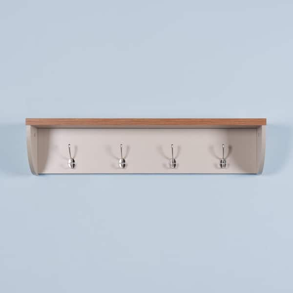 Wateday White Wall Mounted Coat Rack with 4-Hooks Storage Shelf