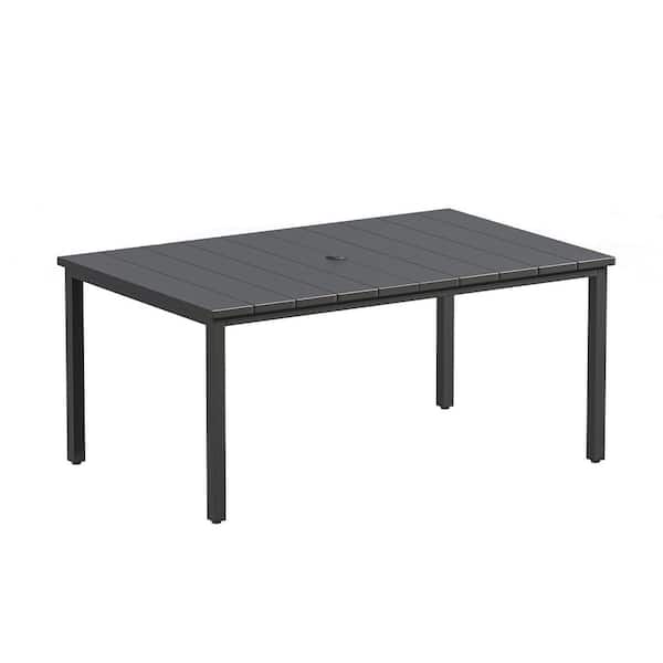 63 in. x 37.8 in. Black Tabletop Rectangular All-Weather Outdoor Metal Dining Table for 6 with Umbrella Hole