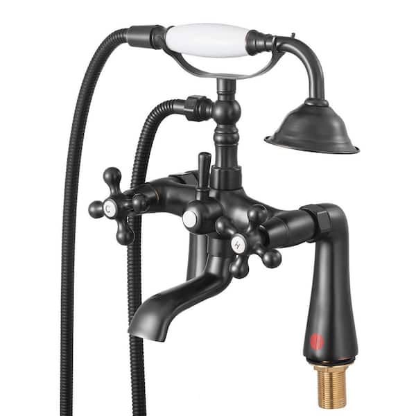 Clawfoot Tub Faucet, Deck Mount Bathtub Faucets, Vintage Oil-Rubbed Bronze Clawfoot Tub Filler Faucet Shower Kit