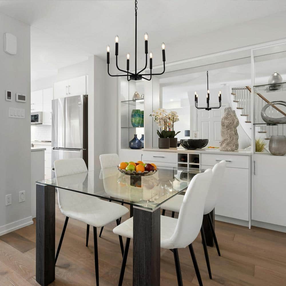 Askrlessi Matte Black 6-Light Adjustable Iron Candle Chandelier