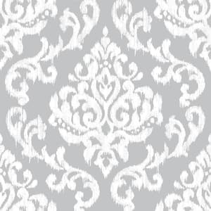 Ikat Damask Grey Mist Wallpaper