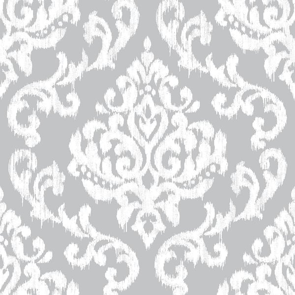 Graham & Brown Ikat Damask Grey Mist Wallpaper