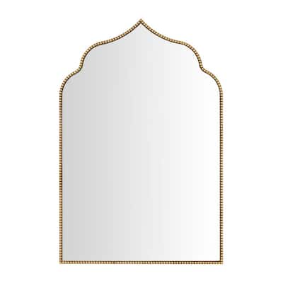 Medium Ornate Arched Gold Antiqued Classic Accent Mirror (35 in. H x 24 in. W)