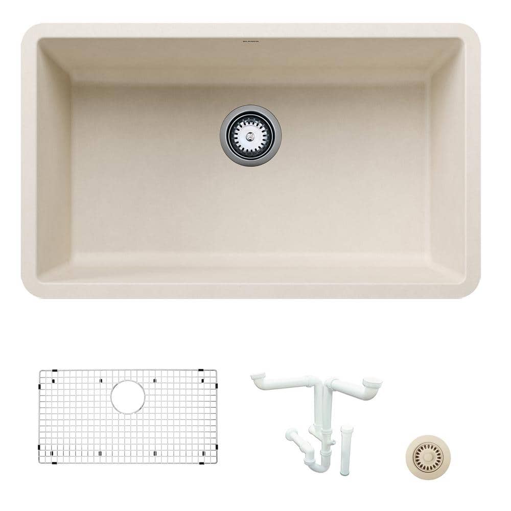 Precis 30 in. Undermount Single Bowl Soft White Granite Composite Kitchen S