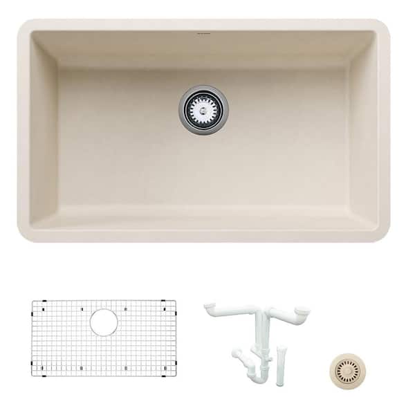 Blanco Precis 30 in. Undermount Single Bowl Soft White Granite Composite Kitchen Sink Kit with Accessories