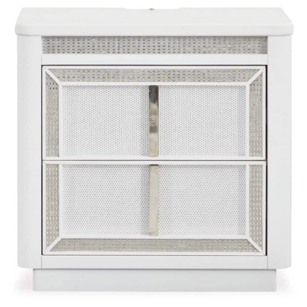 White 2-Drawer Nightstand with LED Lighting and USB Ports