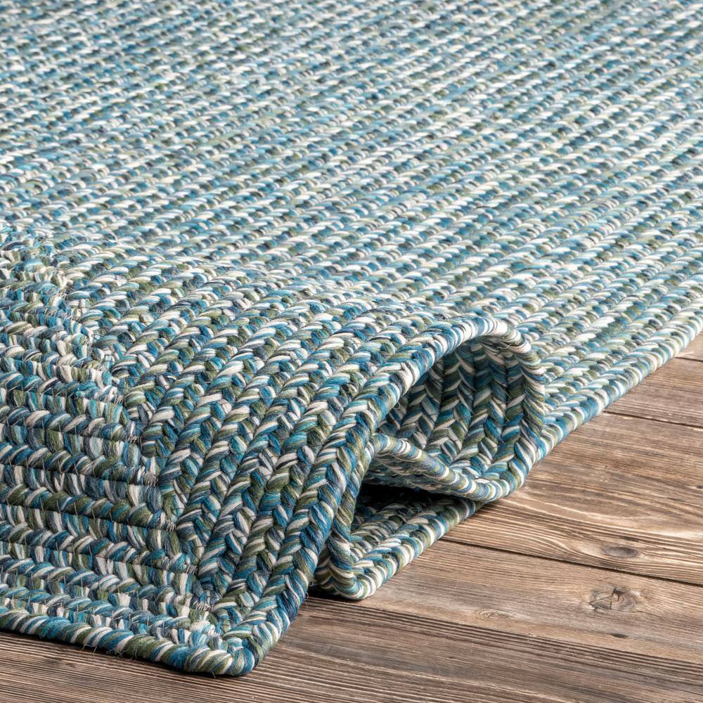 Aqua Braided Synthetic Indoor/Outdoor Area Rug, 4x6