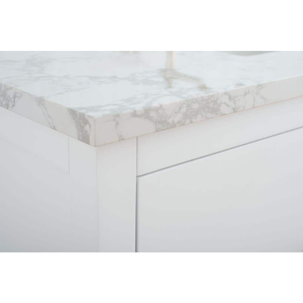 42'' White MDF Freestanding Single Bathroom Vanity with Engineered Marble Top