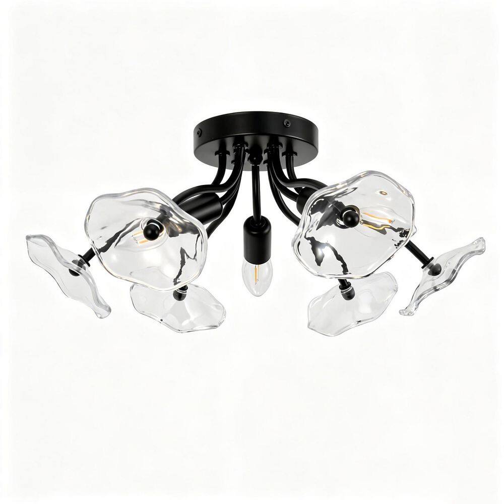 19 in. 3-Light Cluster Matte Black Leaf Flush Mount Ceiling Light for Bedroom Hallway Dining Room price history on PriceWatchPro