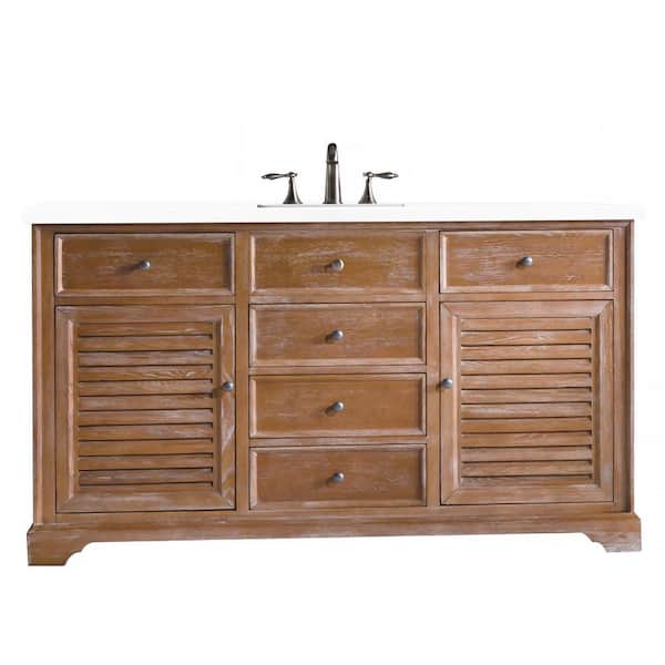 James Martin Vanities Savannah 60 in. W x 23.5 in. D x 34.3 in.H Single Bath Vanity in Driftwood with Quartz Top in Classic White