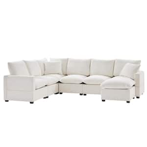 Modern 110 in. Square Arm Chenille U-Shape 7-Seat Modular Sofa in White with 2-Pillows Included