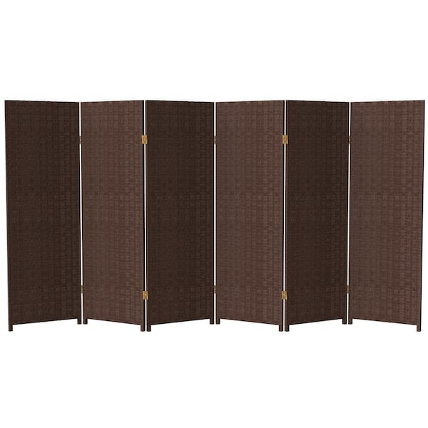 Woven Fiber 48 in. Dark Mocha 6-Panel Room Divider
