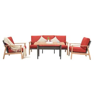 4-Piece Aluminum Patio Conversation Set with Red Cushions
