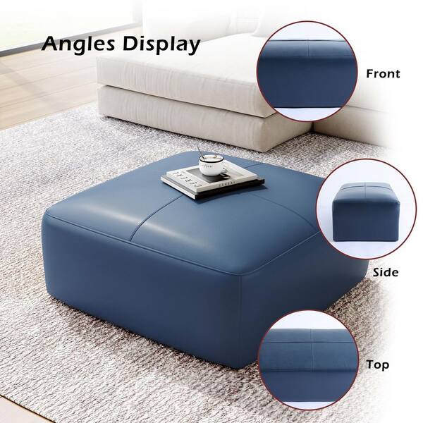 Uixe 35 in. Wide Mid-Century Navy Blue Genuine Leather Square