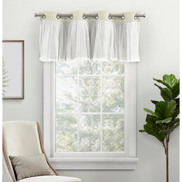 EXCLUSIVE HOME Catarina Sand Solid Lined Room Darkening Grommet Top Valance, 52 in. W x 18 in. L