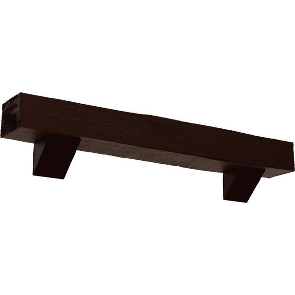 Ekena Millwork 4 in. x 8 in. x 4 ft. Rough Cedar Faux Wood Fireplace Mantel Kit, Breckinridge Corbels, Natural Pecan