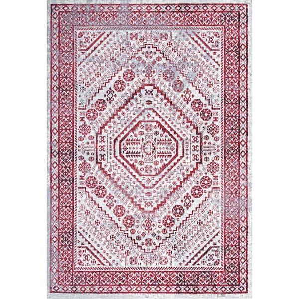 Boho Red/Ivory 5 ft. x 8 ft. Cottage Medallion Area Rug