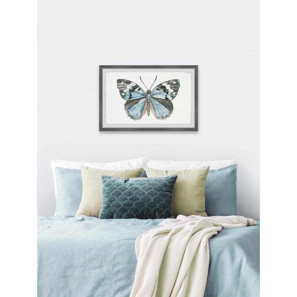 Blue and Black Butterfly Watercolor Print with Gray Frame