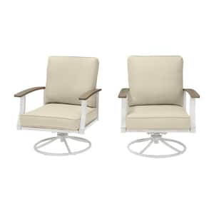 Marina Point White Steel Outdoor Patio Swivel Lounge Chair with CushionGuard Putty Tan Cushions (2-Pack)
