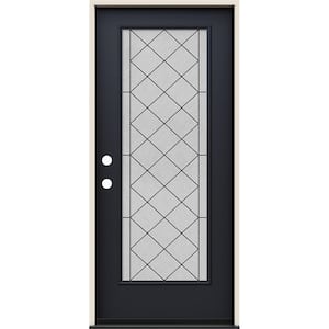 36 in. x 80 in. Right-Hand Full Lite Harris Decorative Glass Black Steel Prehung Front Door