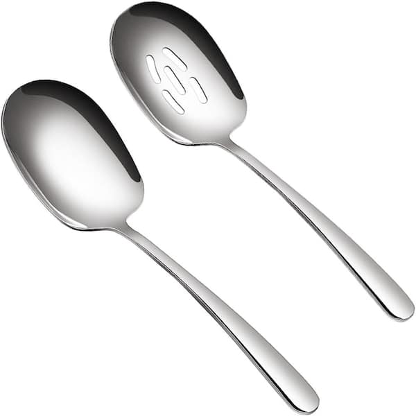 Extra Large 10 in. Stainless Steel Serving Spoon and Slotted Spoon Set for Buffet and Family Meals Set