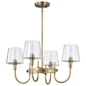 Brookside 4-Light Vintage Brass Linear Chandelier with Clear Glass Shade and No Bulbs Included