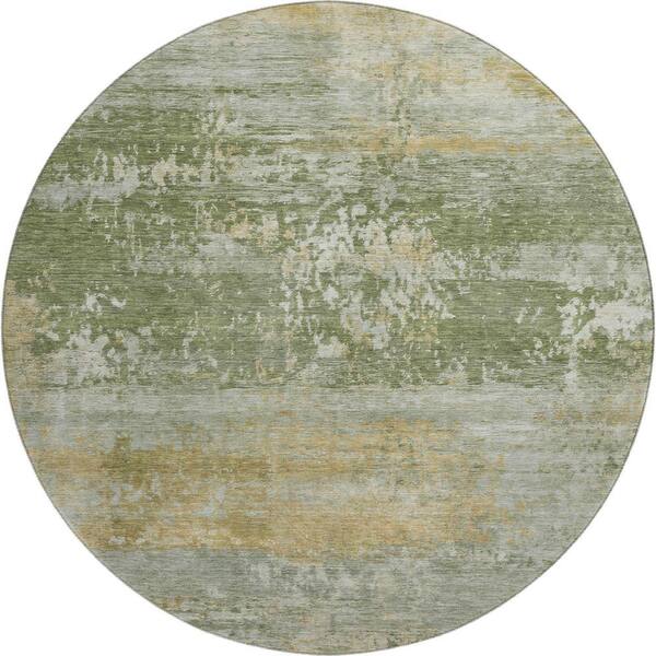 Mayfield Premium Machine Washable Abstract AMF2146 Aloe 8 ft. x 8 ft. Round Rug