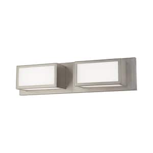 Brantham 18 in. 2-Light Brushed Nickel LED ADA Vanity Light with Satin Opal White Glass