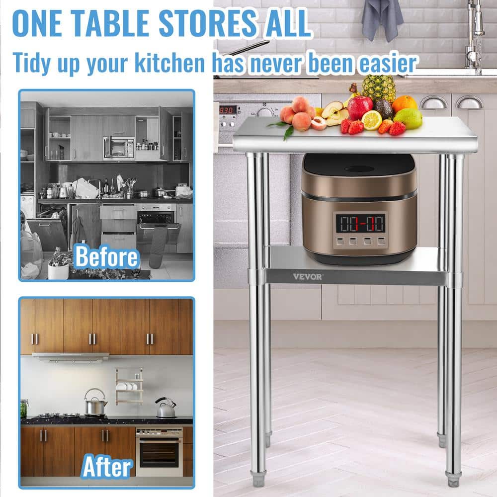 VEVOR 36" Stainless Steel Prep Table with Adjustable Undershelf