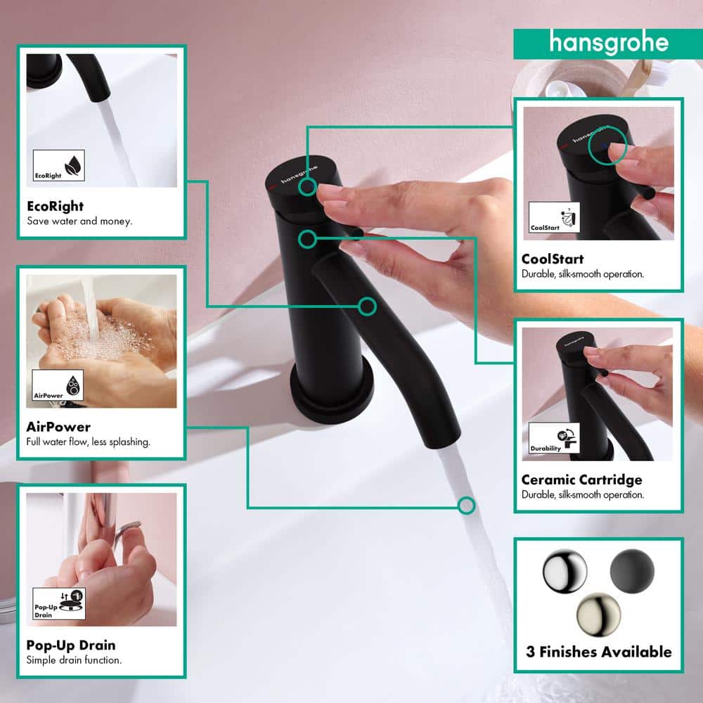 Matte Black Single Handle Ceramic Disc Bathroom Faucet