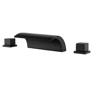12 in. Waterfall Arc-shaped Widespread Double-Handle Bathroom Faucet Center Widespread Low Arc Faucet in Matte Black