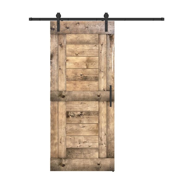 Dessliy Short Bar 28 in. x 84 in. Dark Walnut Finished Pine Wood Sliding Barn Door with Hardware Kit (DIY)