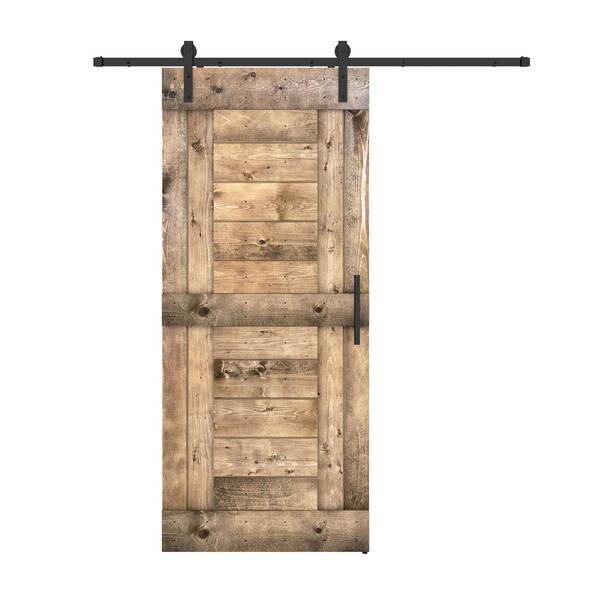 Dessliy Short Bar 30 in. x 84 in. Dark Walnut Finished Pine Wood Sliding Barn Door with Hardware Kit (DIY)