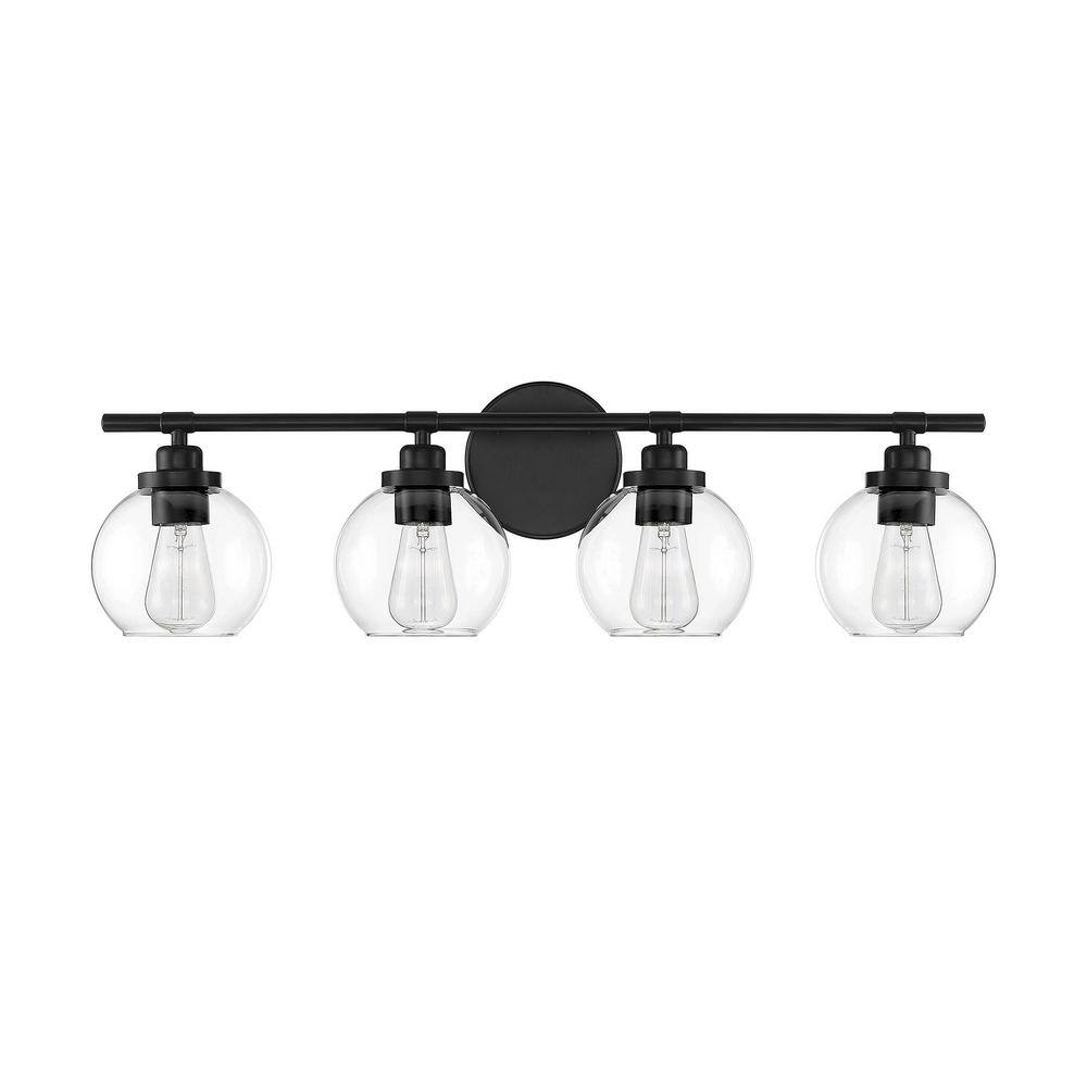 Matte Black 4-Light Bathroom Vanity Fixture with Frosted Glass Shades