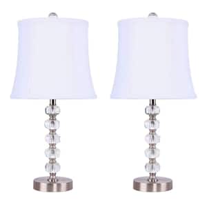 21 in. Brushed Nickel Genuine Crystal Lamp with Softback White Linen Shade (2 Pack)