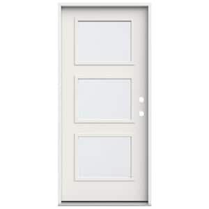 36 in. x 80 in. Left-Hand/Inswing 3 Lite Equal Clear Glass White Steel Prehung Front Door
