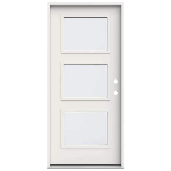 JELD-WEN 36 in. x 80 in. Left-Hand/Inswing 3 Lite Equal Clear Glass White Steel Prehung Front Door
